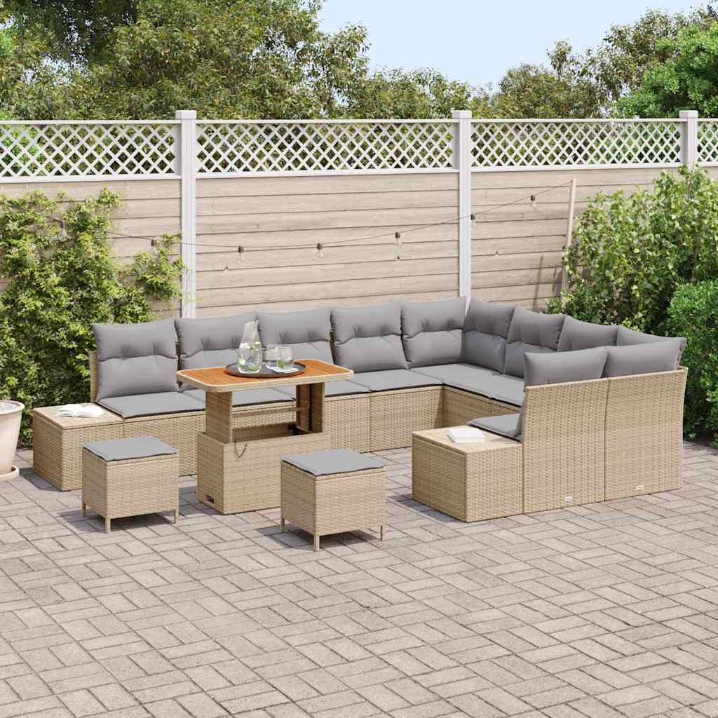 Set Divano da Giardino con cuscino 12 pcs Beige Poly Rattan | homemem39