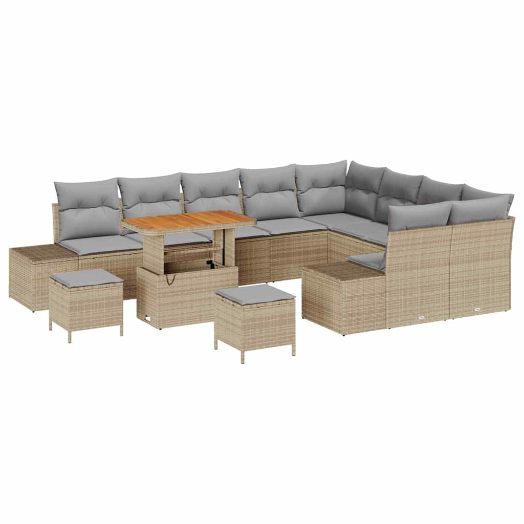 Set Divano da Giardino con cuscino 12 pcs Beige Poly Rattan | homemem39