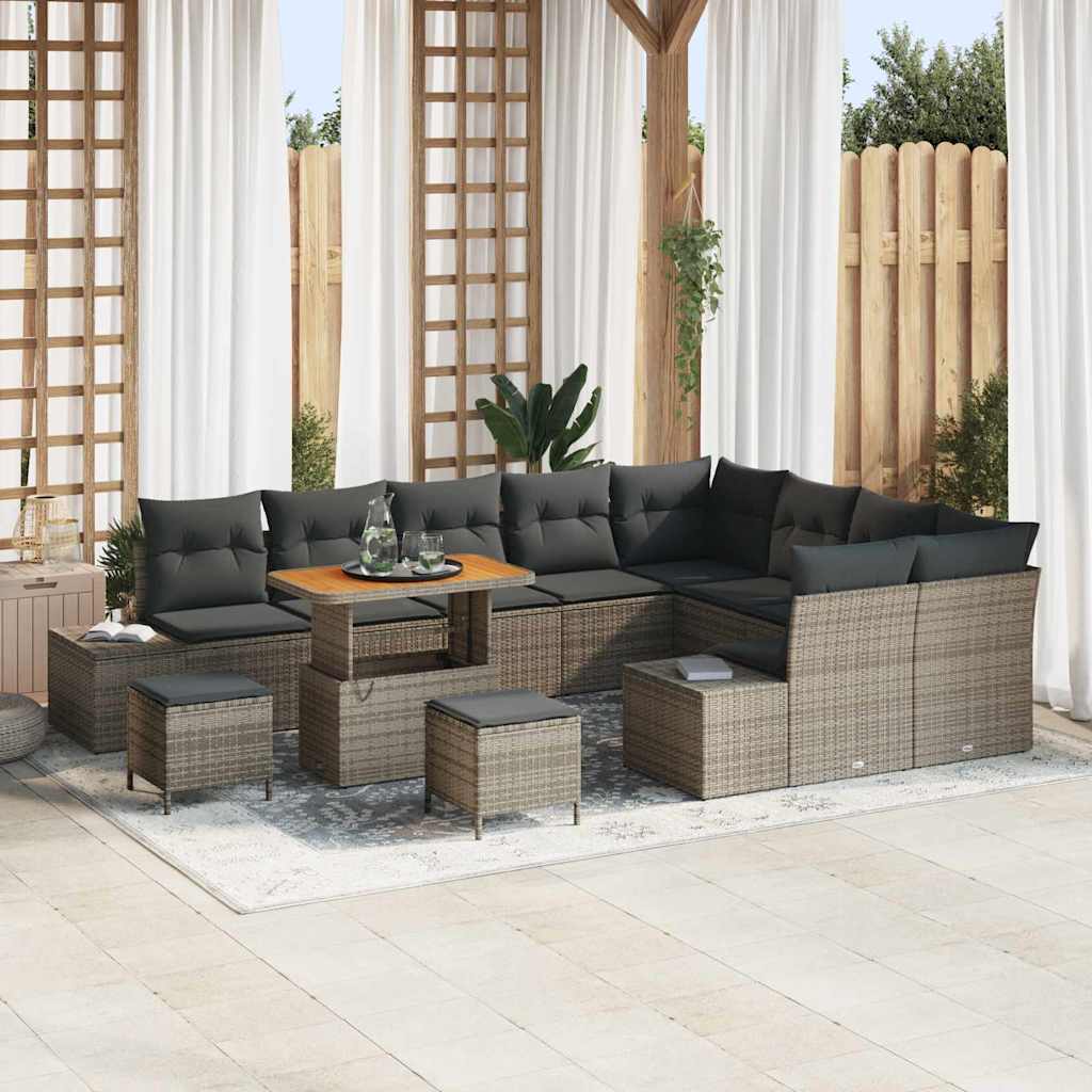 Set Divano da Giardino con cuscino 12 pcs Grigio Poly Rattan | homemem39