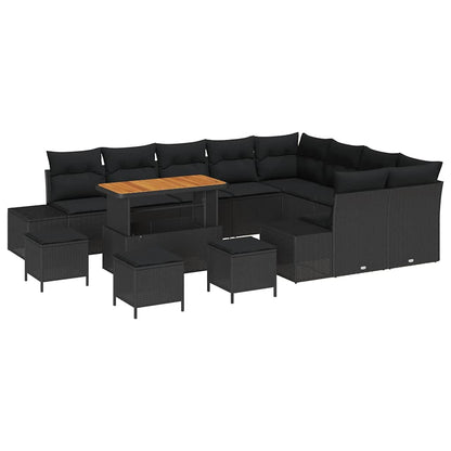 Set Divano da Giardino con cuscino 13 pcs Nero Poly Rattan | homemem39