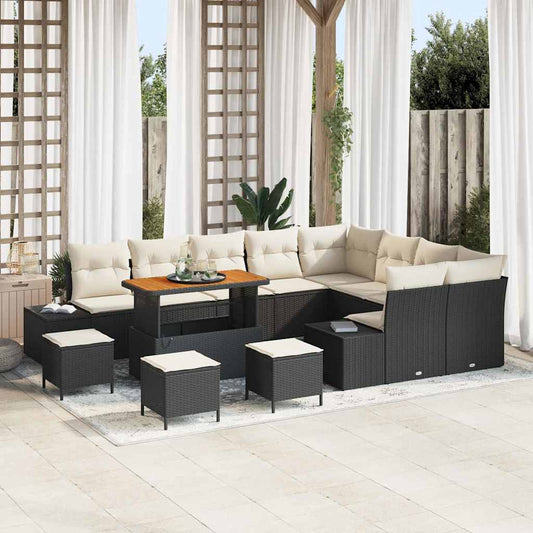Set Divano da Giardino con cuscino 13 pcs Nero Poly Rattan