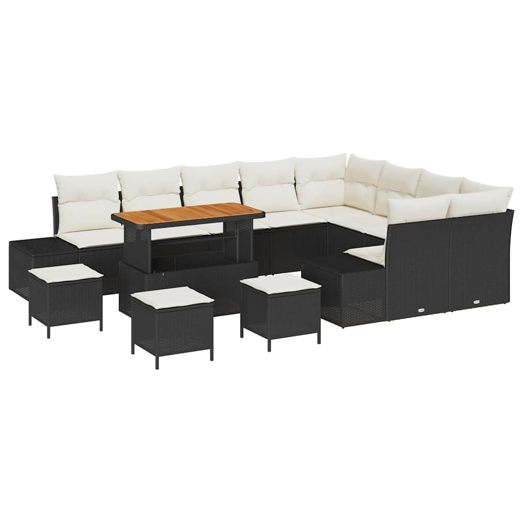 Set Divano da Giardino con cuscino 13 pcs Nero Poly Rattan | homemem39