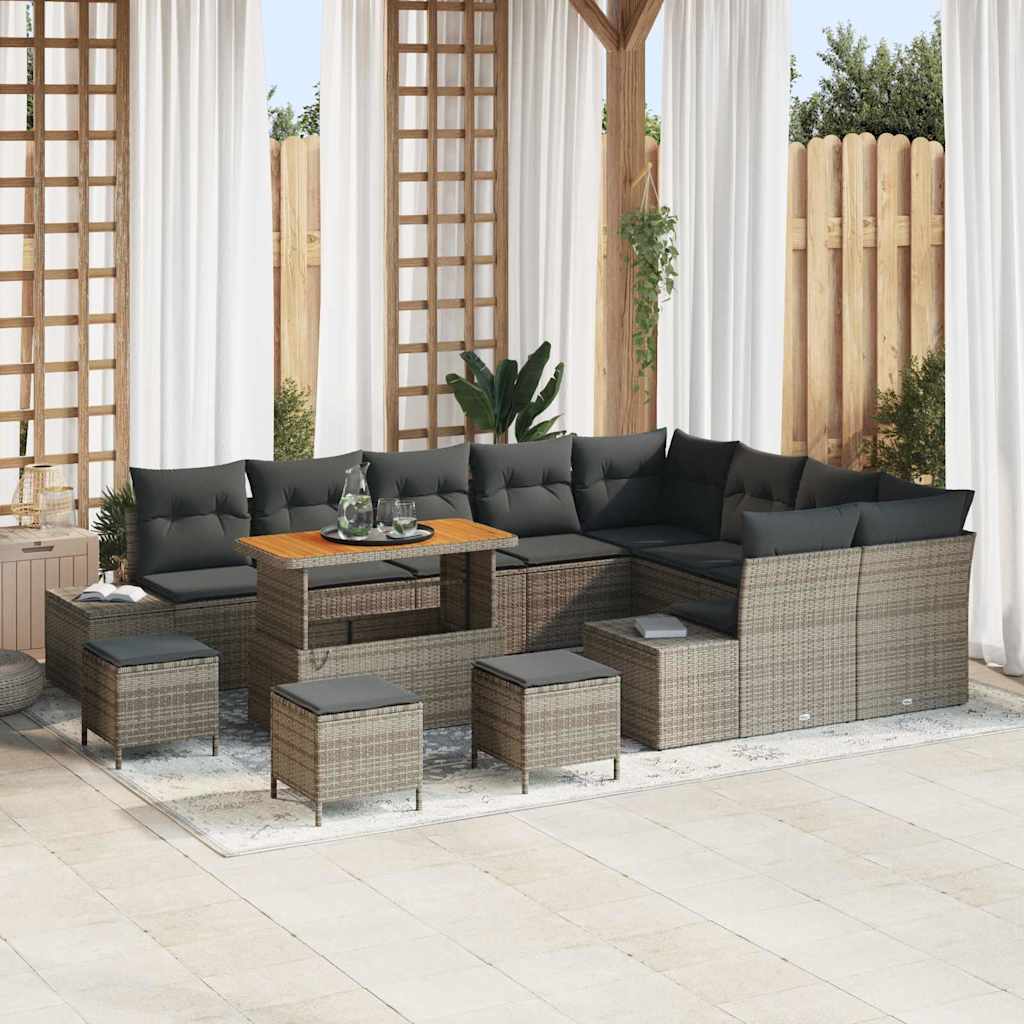 Set Divano da Giardino con cuscino 13 pcs Grigio Poly Rattan | homemem39