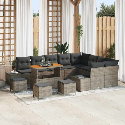 Set Divano da Giardino con cuscino 13 pcs Grigio Poly Rattan | homemem39