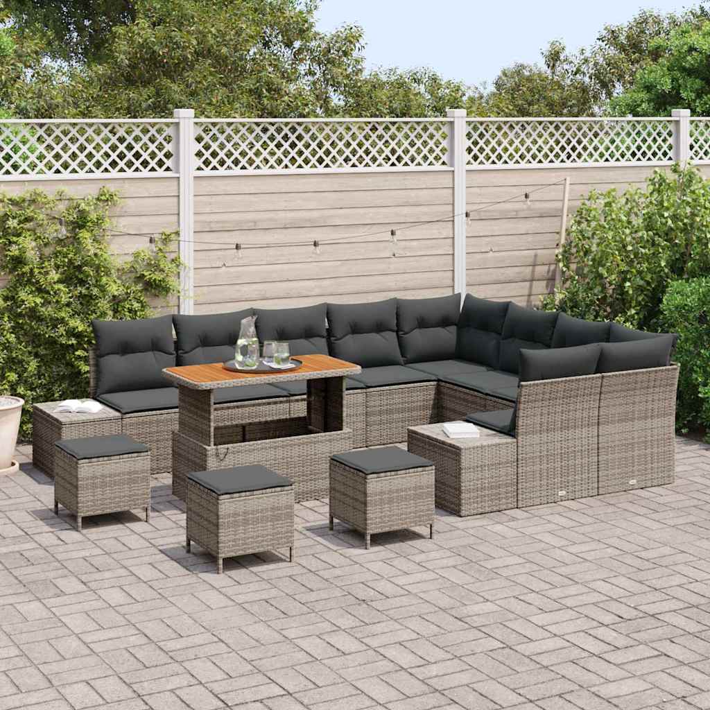Set Divano da Giardino con cuscino 13 pcs Grigio Poly Rattan | homemem39