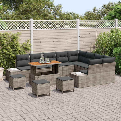 Set Divano da Giardino con cuscino 13 pcs Grigio Poly Rattan | homemem39