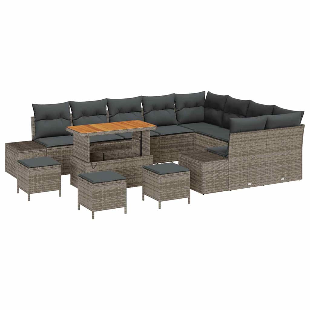 Set Divano da Giardino con cuscino 13 pcs Grigio Poly Rattan | homemem39