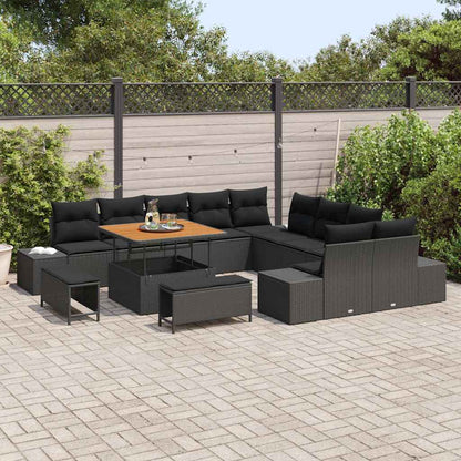 Set Divano da Giardino con cuscino 13 pcs Nero Poly Rattan | homemem39