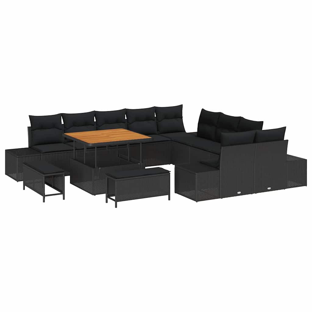 Set Divano da Giardino con cuscino 13 pcs Nero Poly Rattan | homemem39