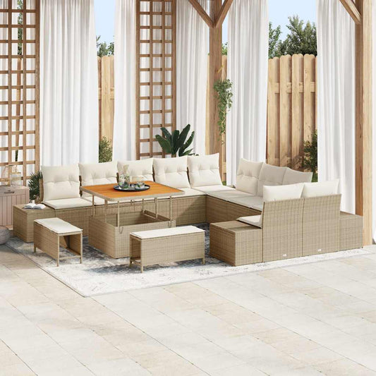 Set Divano da Giardino con cuscino 13 pcs Beige Poly Rattan