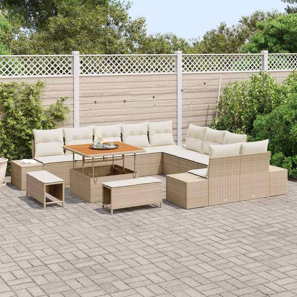 Set Divano da Giardino con cuscino 13 pcs Beige Poly Rattan