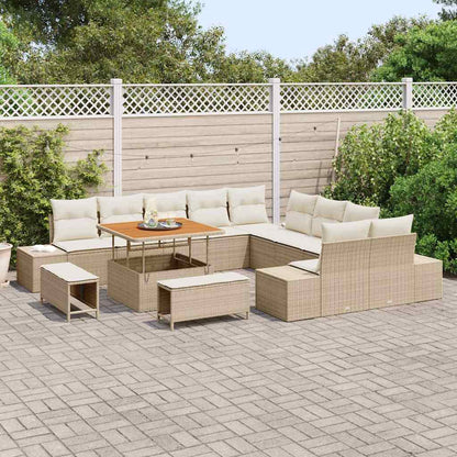Set Divano da Giardino con cuscino 13 pcs Beige Poly Rattan