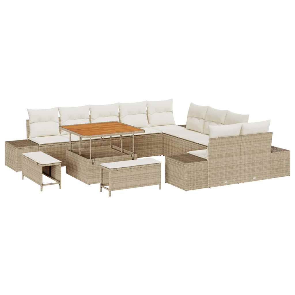 Set Divano da Giardino con cuscino 13 pcs Beige Poly Rattan