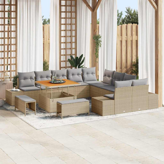 Set Divano da Giardino con cuscino 13 pcs Beige Poly Rattan