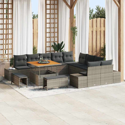 Set Divano da Giardino con cuscino 13 pcs Grigio Poly Rattan