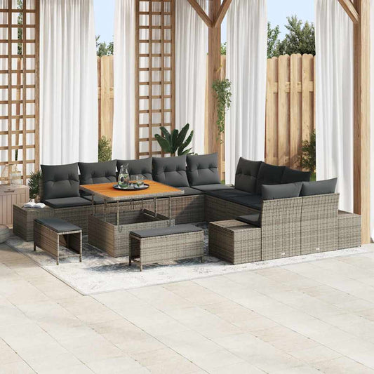 Set Divano da Giardino con cuscino 13 pcs Grigio Poly Rattan