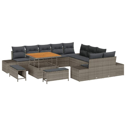 Set Divano da Giardino con cuscino 13 pcs Grigio Poly Rattan | homemem39