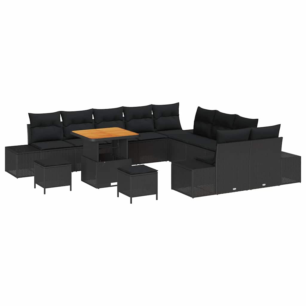 Set Divano da Giardino con cuscino 13 pcs Nero Poly Rattan | homemem39