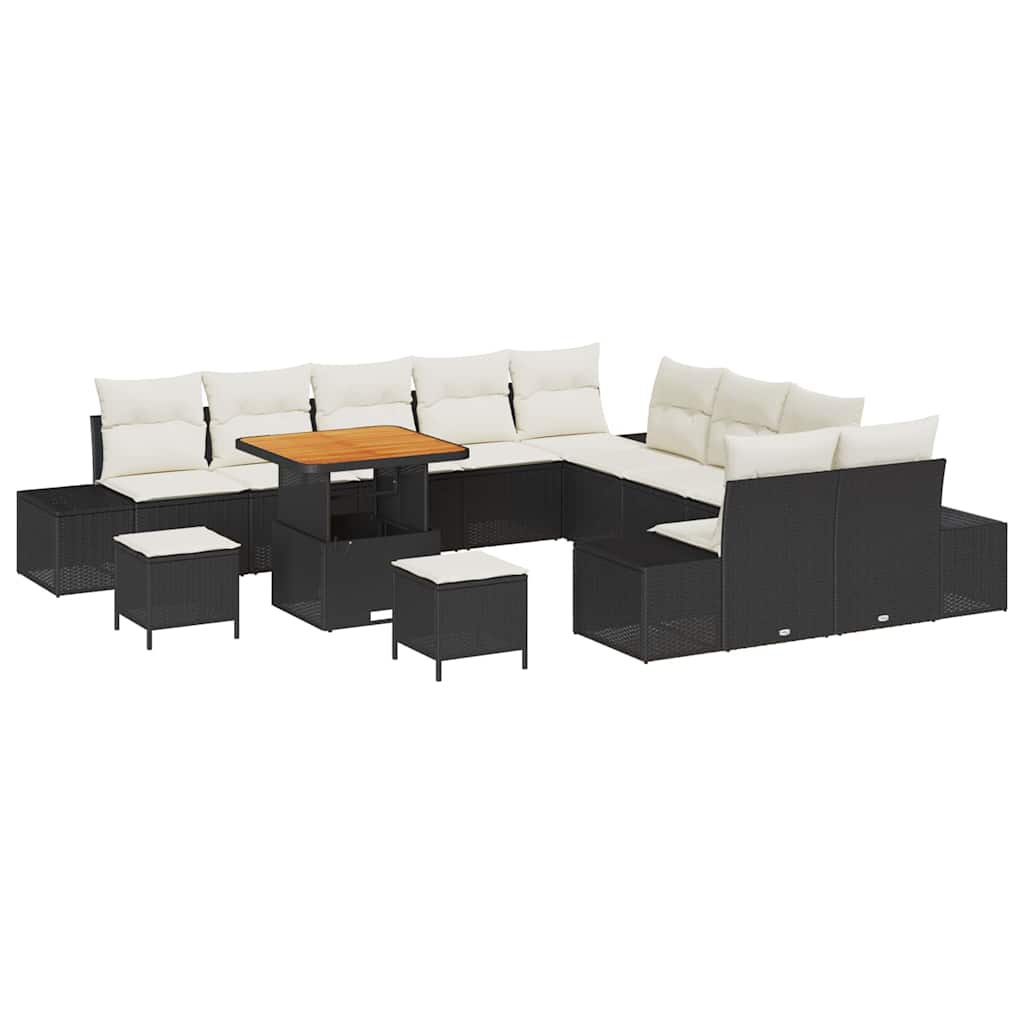 Set Divano da Giardino con cuscino 13 pcs Nero Poly Rattan | homemem39