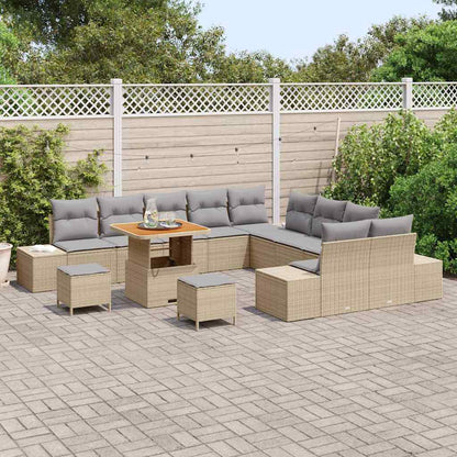 Set Divano da Giardino con cuscino 13 pcs Beige Poly Rattan
