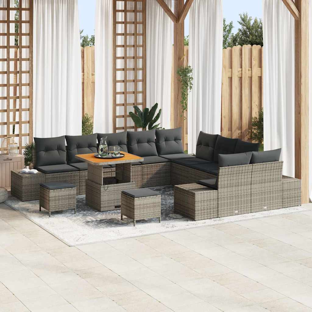Set Divano da Giardino con cuscino 13 pcs Grigio Poly Rattan | homemem39