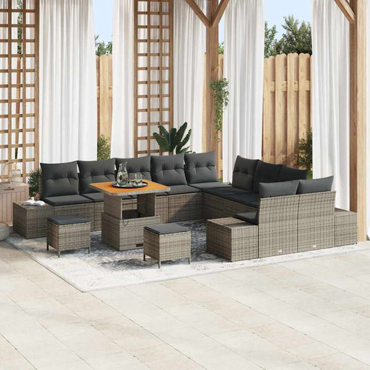 Set Divano da Giardino con cuscino 13 pcs Grigio Poly Rattan