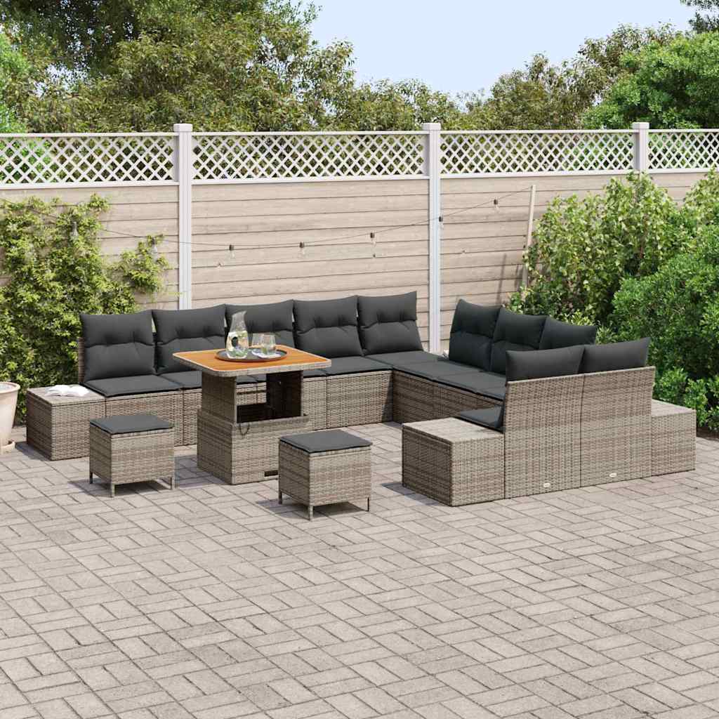 Set Divano da Giardino con cuscino 13 pcs Grigio Poly Rattan | homemem39