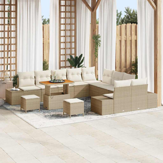 Set Divano da Giardino con cuscino 13 pcs Beige Poly Rattan