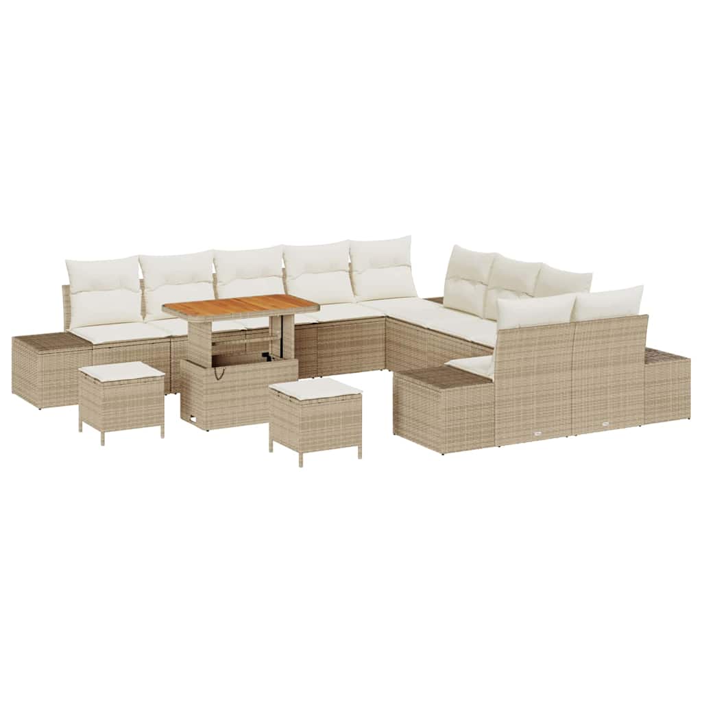 Set Divano da Giardino con cuscino 13 pcs Beige Poly Rattan | homemem39