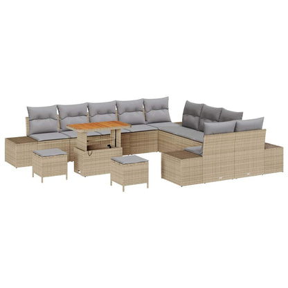 Set Divano da Giardino con cuscino 13 pcs Beige Poly Rattan | homemem39