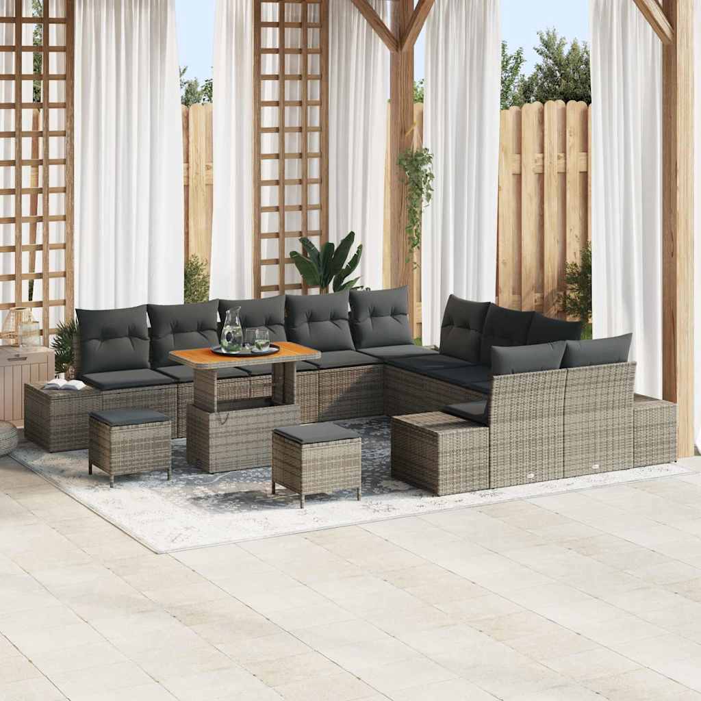 Set Divano da Giardino con cuscino 13 pcs Grigio Poly Rattan | homemem39