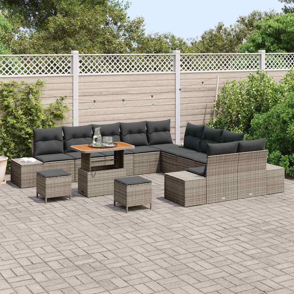 Set Divano da Giardino con cuscino 13 pcs Grigio Poly Rattan | homemem39