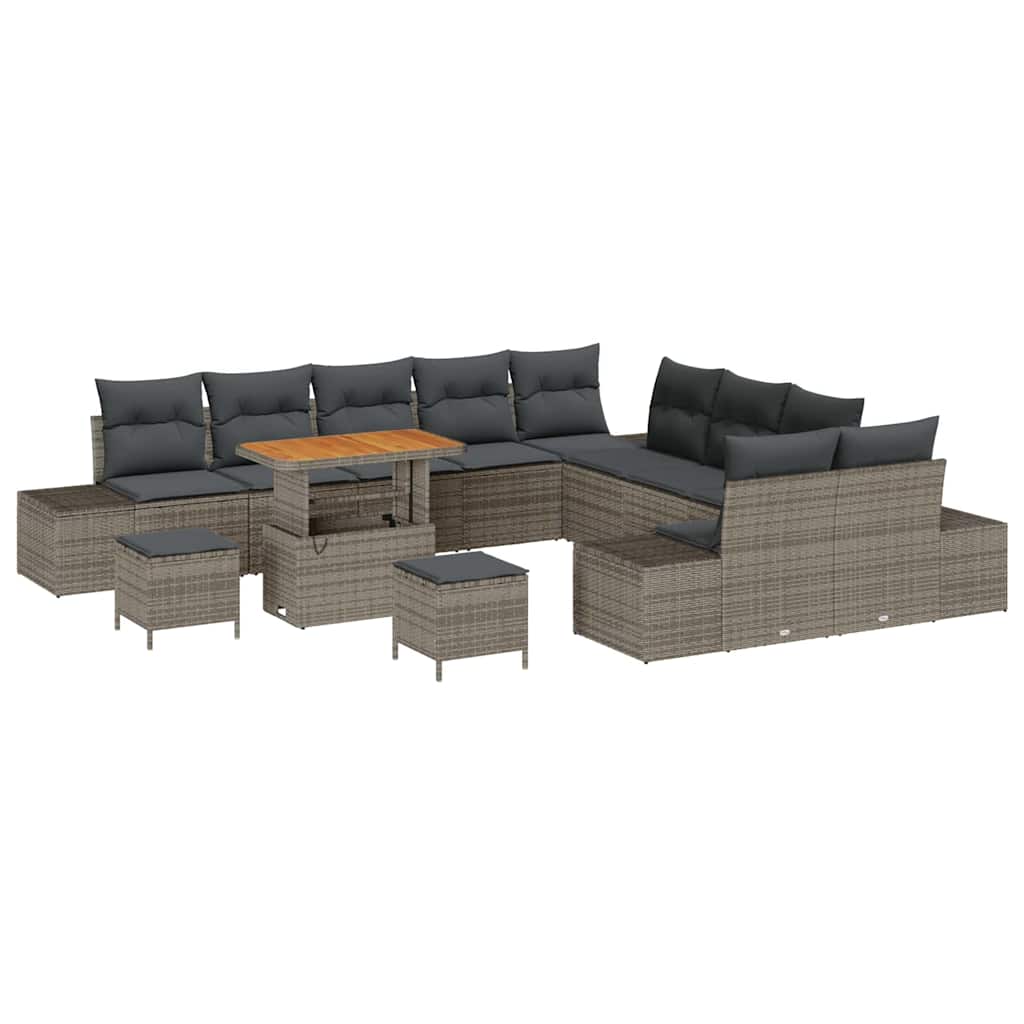 Set Divano da Giardino con cuscino 13 pcs Grigio Poly Rattan | homemem39