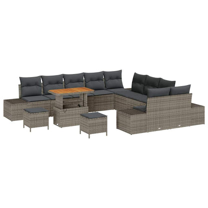 Set Divano da Giardino con cuscino 13 pcs Grigio Poly Rattan | homemem39