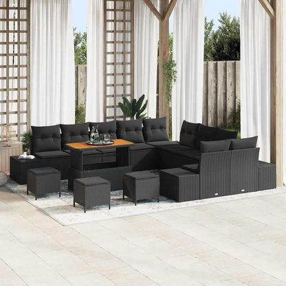 Set Divano da Giardino con cuscino 14 pcs Nero Poly Rattan | homemem39