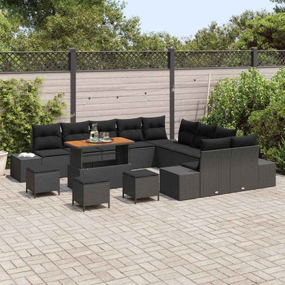 Set Divano da Giardino con cuscino 14 pcs Nero Poly Rattan | homemem39