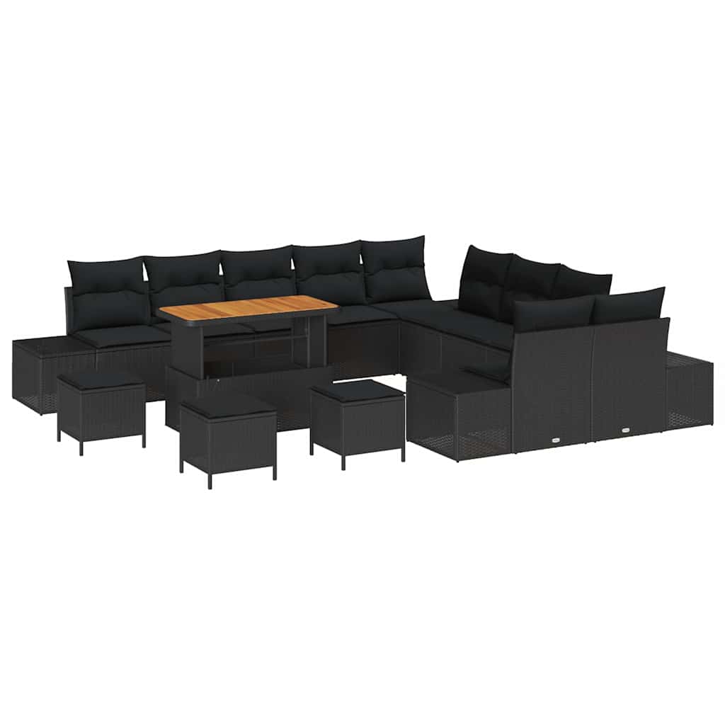 Set Divano da Giardino con cuscino 14 pcs Nero Poly Rattan | homemem39