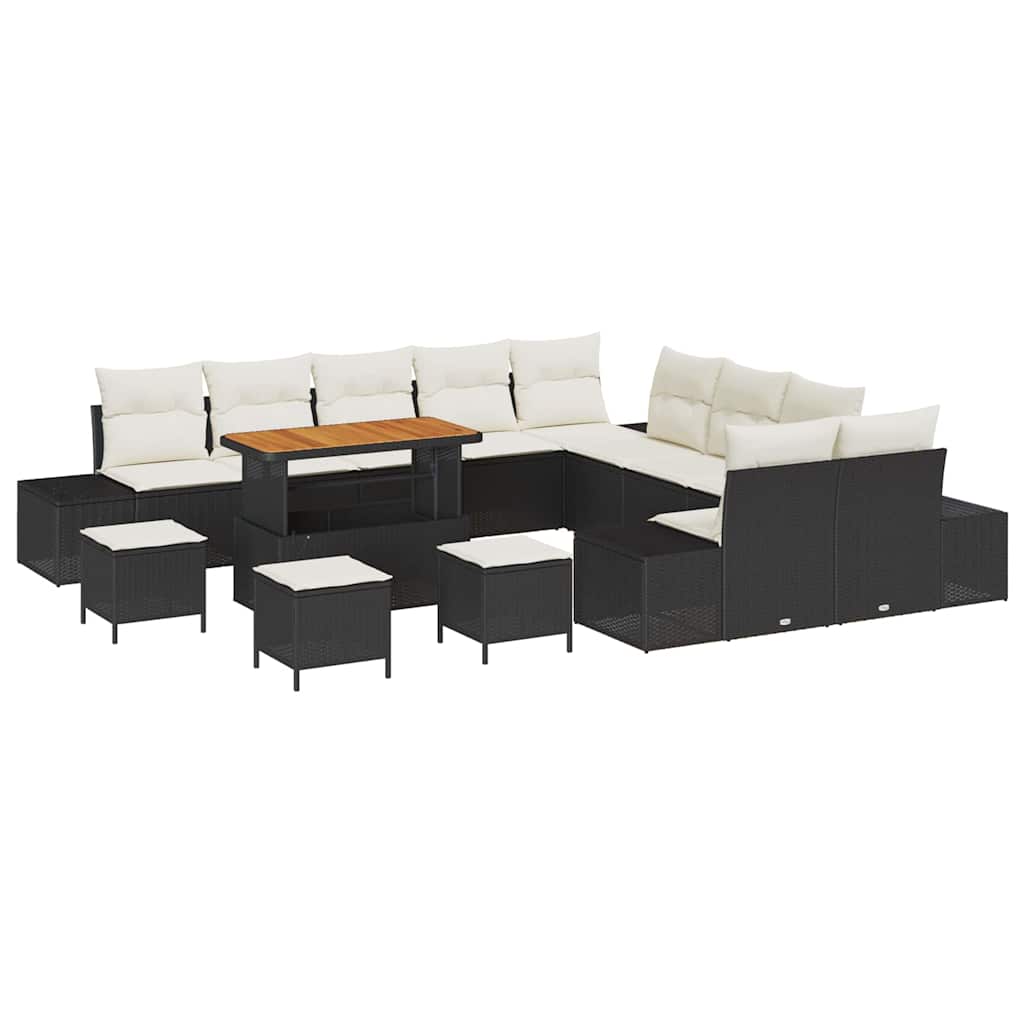 Set Divano da Giardino con cuscino 14 pcs Nero Poly Rattan | homemem39