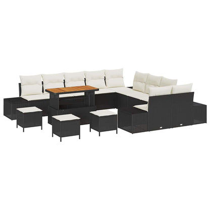 Set Divano da Giardino con cuscino 14 pcs Nero Poly Rattan | homemem39