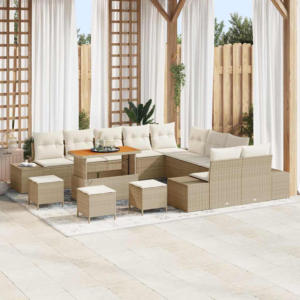 Set Divano da Giardino con cuscino 14 pcs Beige Poly Rattan | homemem39