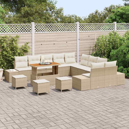 Set Divano da Giardino con cuscino 14 pcs Beige Poly Rattan | homemem39