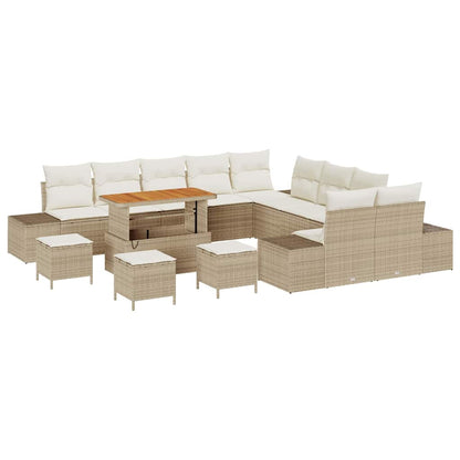 Set Divano da Giardino con cuscino 14 pcs Beige Poly Rattan | homemem39