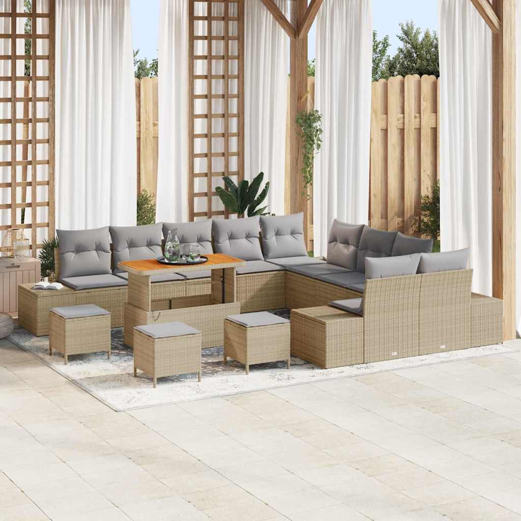 Set Divano da Giardino con cuscino 14 pcs Beige Poly Rattan | homemem39