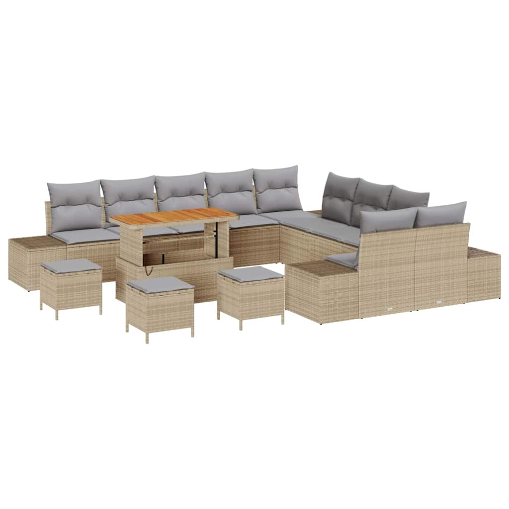 Set Divano da Giardino con cuscino 14 pcs Beige Poly Rattan | homemem39