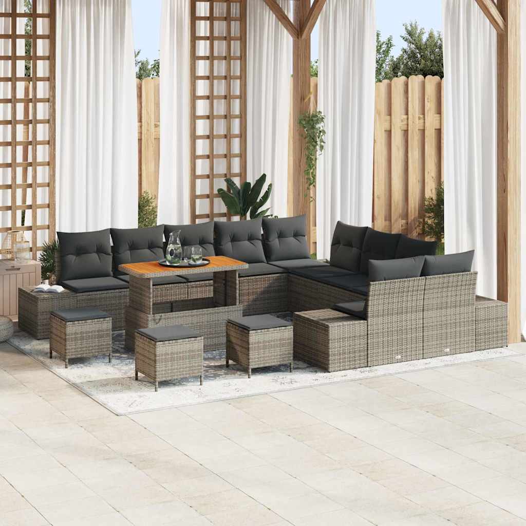 Set Divano da Giardino con cuscino 14 pcs Grigio Poly Rattan | homemem39