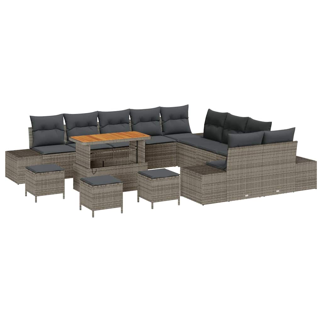 Set Divano da Giardino con cuscino 14 pcs Grigio Poly Rattan | homemem39