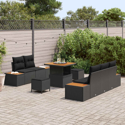 Set Divano da Giardino con cuscino con archiviazione 8 pcs Nero | homemem39