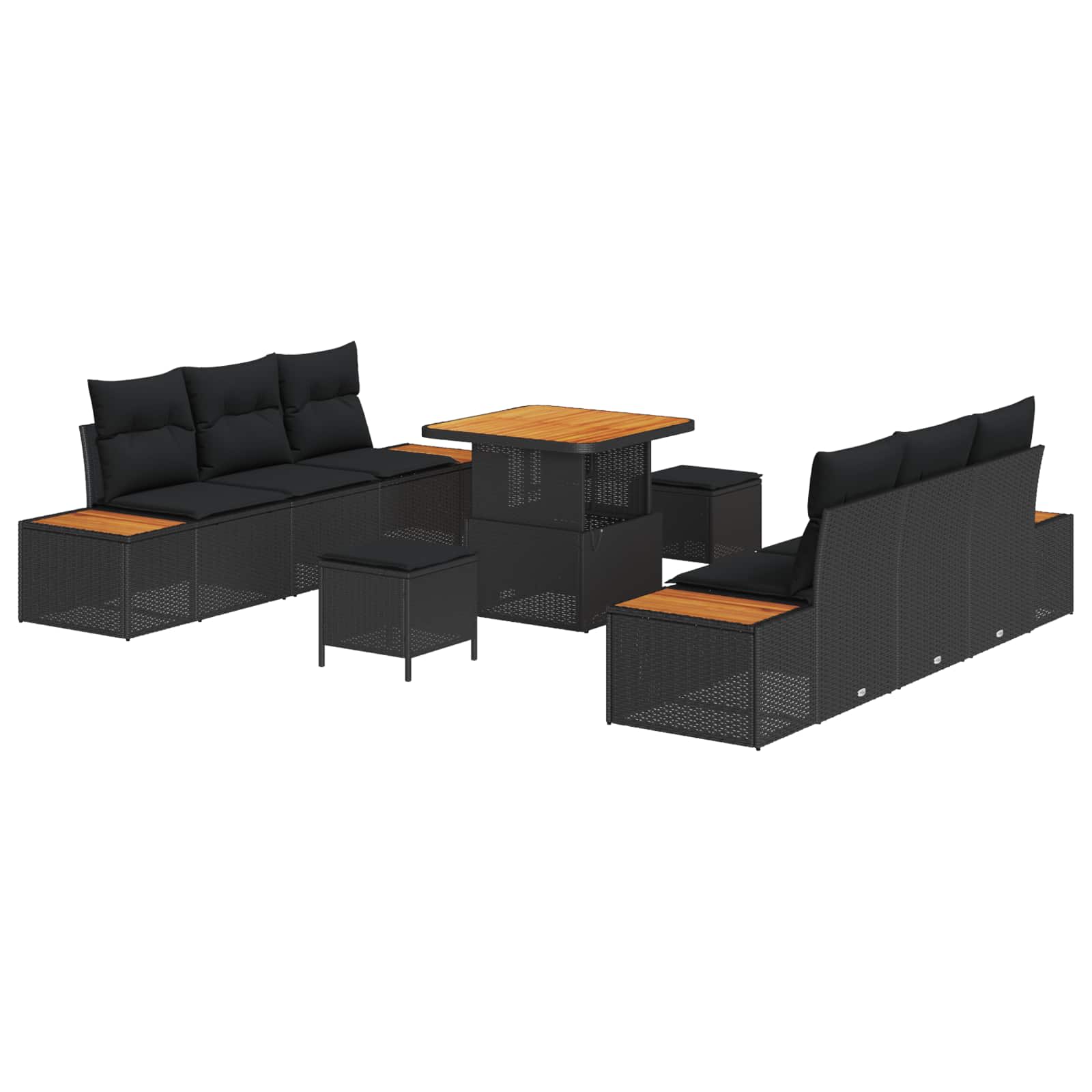 Set Divano da Giardino con cuscino 9 pcs Nero Poly Rattan | homemem39
