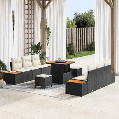 Set Divano da Giardino con cuscino 9 pcs Nero Poly Rattan | homemem39