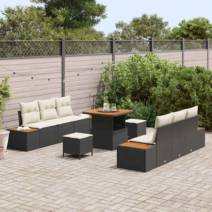 Set Divano da Giardino con cuscino 9 pcs Nero Poly Rattan | homemem39